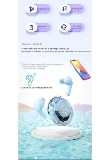Imagen de Audífonos verde audio inalámbricos Bluetooth pantalla deportivos juegos manos libres táctil led luz