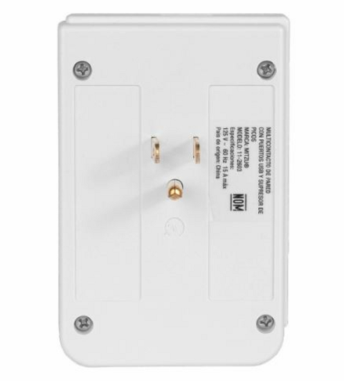 Imagen de Clavija multicontacto, 2 entradas polarizadas y 2 cargas USB, blanca
