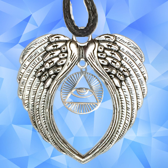 Imagen de 1 Dije Ojo de Dios + Santisima Trinidad 20x20mm Acero en Alas de Angel 60x80mm Poderoso Simbolo de Proteccion CURADO y Para USO RUDO en Collar 45+5cm Largo  Ajustable LOPI/$