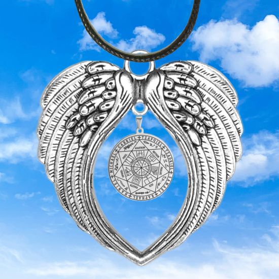 Imagen de 1 Dije 7 Arcangeles 35x35mm Acero en Alas de Angel 60x80mm Poderoso Simbolo de Proteccion CURADO y Para USO RUDO en Collar 45+5cm Largo  Ajustable LOPI/$