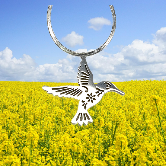 Imagen de 1 Dije Colibri Grande 40x35mm Acero Color Plata Alta Durabilidad Simbolo de Gran Amor en Collar 45+5cm Largo  Ajustable LOPI/$