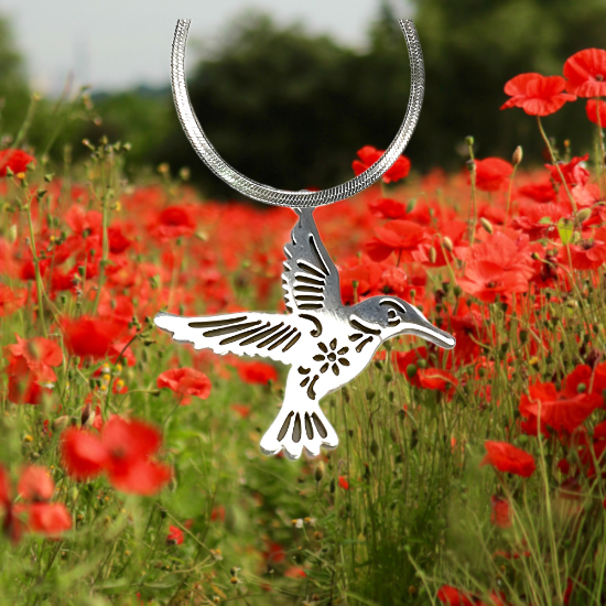 Imagen de 1 Dije Colibri Grande 40x35mm Acero Color Plata Alta Durabilidad Simbolo de Gran Amor en Collar 45+5cm Largo  Ajustable LOPI/$