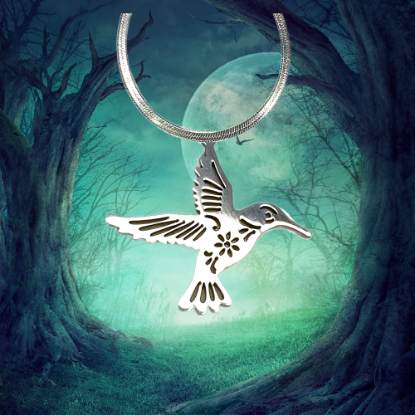 Imagen de 1 Dije Colibri Grande 40x35mm Acero Color Plata Alta Durabilidad Simbolo de Gran Amor en Collar 45+5cm Largo  Ajustable LOPI/$