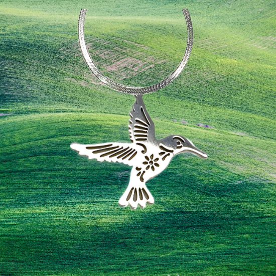 Imagen de 1 Dije Colibri Grande 40x35mm Acero Color Plata Alta Durabilidad Simbolo de Gran Amor en Collar 45+5cm Largo  Ajustable LOPI/$