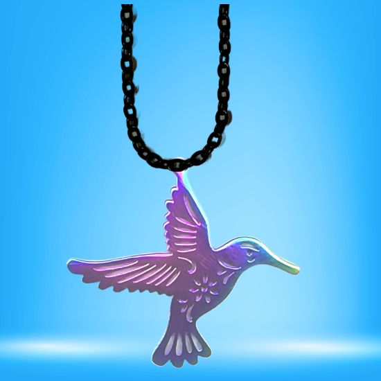 Imagen de 1 Dije Colibri Grande 40x35mm Acero Color Tornasol  Alta Durabilidad Simbolo de Gran Amor en Collar 45+5cm Largo  Ajustable LOPI/$-copiar-copiar