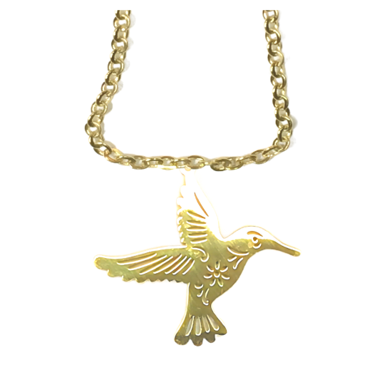 Imagen de 1 Dije Colibri Grande 40x35mm Acero Color Dorado  Alta Durabilidad Simbolo de Gran Amor en Collar 45+5cm Largo  Ajustable LOPI/$