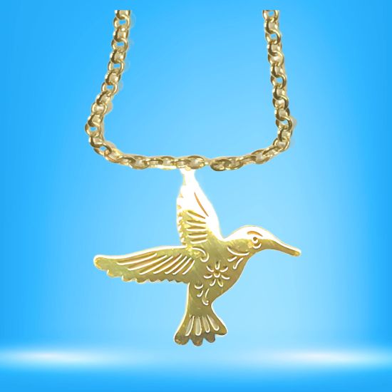 Imagen de 1 Dije Colibri Grande 40x35mm Acero Color Dorado  Alta Durabilidad Simbolo de Gran Amor en Collar 45+5cm Largo  Ajustable LOPI/$