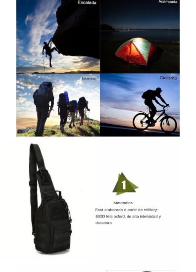 Imagen de Mochila táctica versátil pecho bolsa transporte senderismo caza deportes cartera moto autos negro