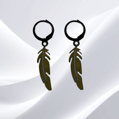Imagen de 1 Par de Plumas Negras Acero Etnicas Medianas Color Negro en Arracaditas Acero Color Negro Alta Durabilidad LOPI/$