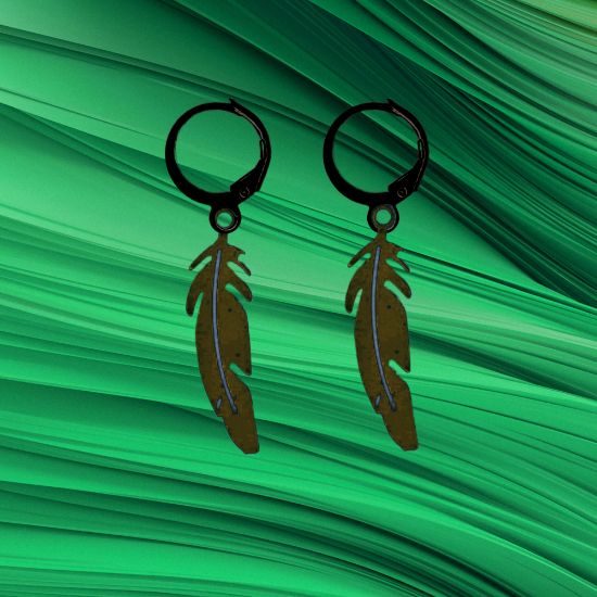 Imagen de 1 Par de Plumas Negras Acero Etnicas Medianas Color Negro en Arracaditas Acero Color Negro Alta Durabilidad LOPI/$