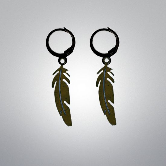 Imagen de 1 Par de Plumas Negras Acero Etnicas Medianas Color Negro en Arracaditas Acero Color Negro Alta Durabilidad LOPI/$