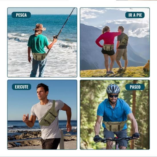 Imagen de Cangurera bolso mochila táctica verde moto pecho táctico resistente desgaste ciclismo riñonera