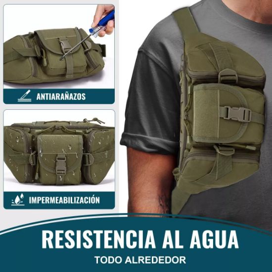 Imagen de Cangurera bolso mochila táctica verde moto pecho táctico resistente desgaste ciclismo riñonera