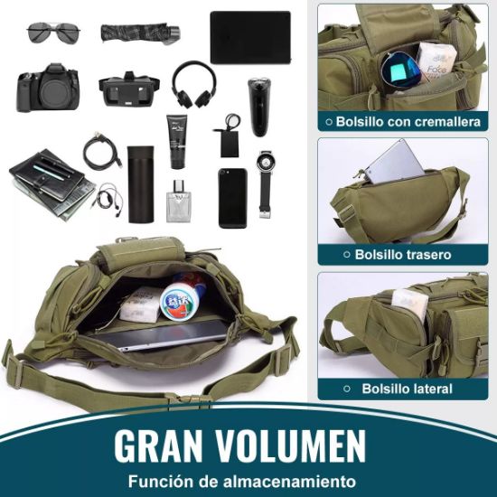 Imagen de Cangurera bolso mochila táctica verde moto pecho táctico resistente desgaste ciclismo riñonera