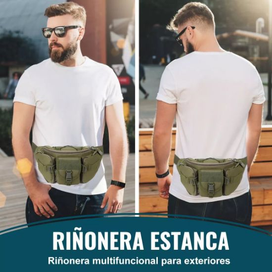 Imagen de Cangurera bolso mochila táctica verde moto pecho táctico resistente desgaste ciclismo riñonera