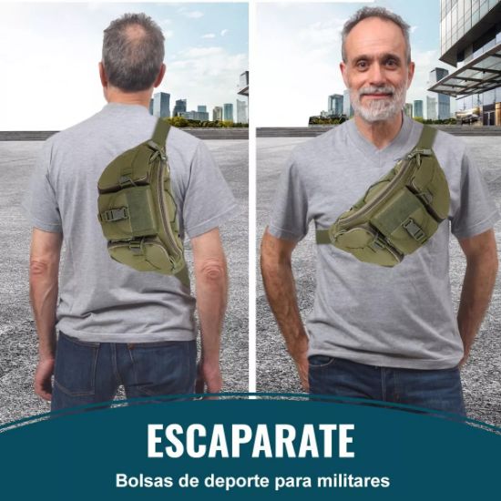 Imagen de Cangurera bolso mochila táctica verde moto pecho táctico resistente desgaste ciclismo riñonera