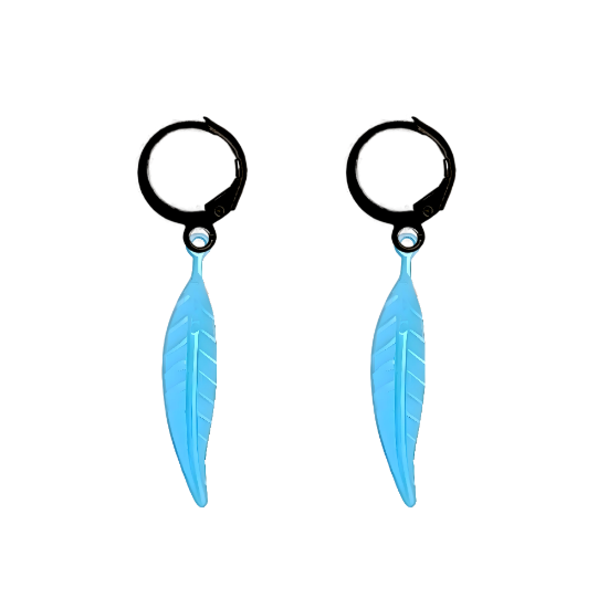 Imagen de 1 Par de Plumas Azules Finas Medianas  en Arracaditas Acero Color Negro Alta Durabilidad LOPI/$