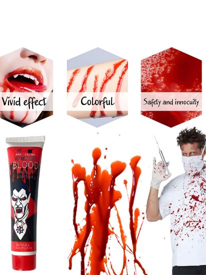 Imagen de 6 Tubos de Sangre Falsa para maquillajes, heridas falsas, hipoalergénico.