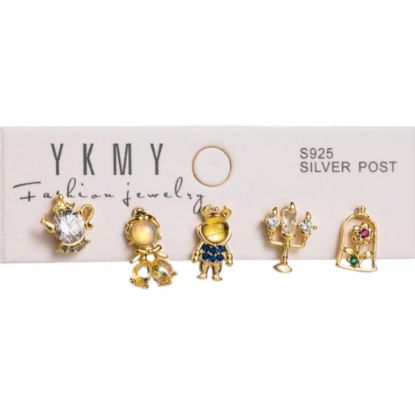 Imagen de Set de 5 aretes Bella y Bestia Disney en  chapa de oro 14k