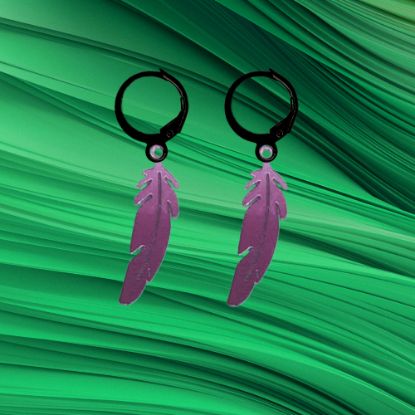 Imagen de 1 Par de Plumas Moradas Acero Etnicas Medianas en Arracaditas Acero Color Negro Alta Durabilidad LOPI/$