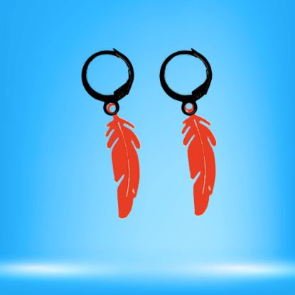 Imagen de 1 Par de Plumas Rojo Intenso Acero Etnicas Medianas en Arracaditas Acero Color Negro Alta Durabilidad LOPI/$