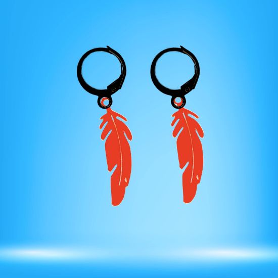 Imagen de 1 Par de Plumas Rojo Intenso Acero Etnicas Medianas en Arracaditas Acero Color Negro Alta Durabilidad LOPI/$