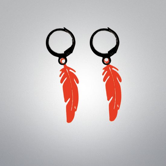 Imagen de 1 Par de Plumas Rojo Intenso Acero Etnicas Medianas en Arracaditas Acero Color Negro Alta Durabilidad LOPI/$