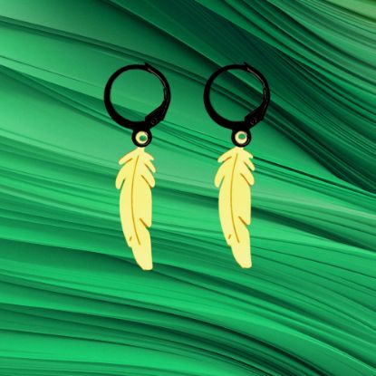 Imagen de 1 Par de Plumas Color Dorado Intenso Acero Etnicas Medianas en Arracaditas Acero Color Negro Alta Durabilidad LOPI/$