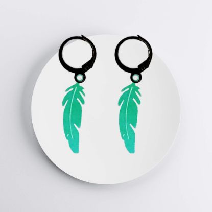 Imagen de 1 Par de Plumas Color Verde Metalico Acero Etnicas Medianas en Arracaditas Acero Color Negro Alta Durabilidad LOPI/$