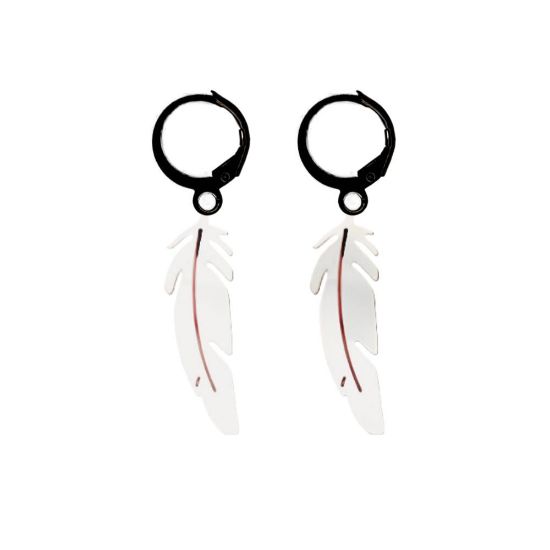 Imagen de 1 Par de Plumas Color Plata Acero Etnicas Medianas en Arracaditas Acero Color Negro Alta Durabilidad LOPI/$