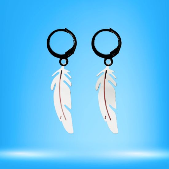Imagen de 1 Par de Plumas Color Plata Acero Etnicas Medianas en Arracaditas Acero Color Negro Alta Durabilidad LOPI/$