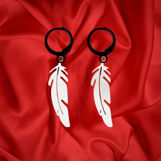 Imagen de 1 Par de Plumas Color Plata Acero Etnicas Medianas en Arracaditas Acero Color Negro Alta Durabilidad LOPI/$