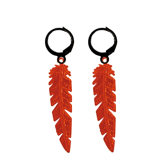 Imagen de 1 Par de Plumas Etnicas Grandes Rojas en Arracaditas Acero Color Negro Alta Durabilidad LOPI/$