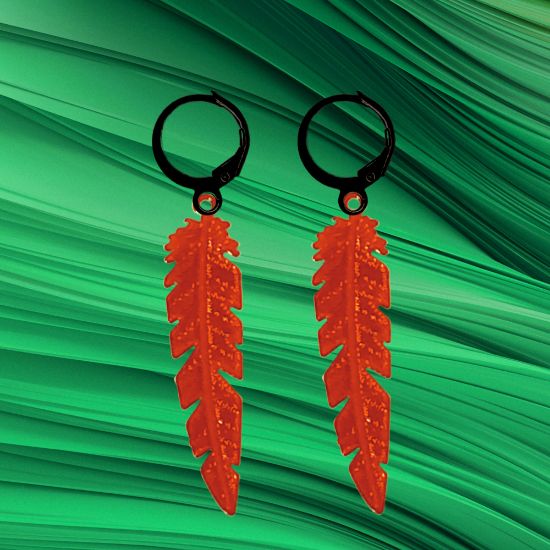 Imagen de 1 Par de Plumas Etnicas Grandes Rojas en Arracaditas Acero Color Negro Alta Durabilidad LOPI/$