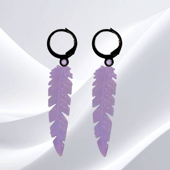 Imagen de 1 Par de Plumas Etnicas Grandes Color Lila en Arracaditas Acero Color Negro Alta Durabilidad LOPI/$