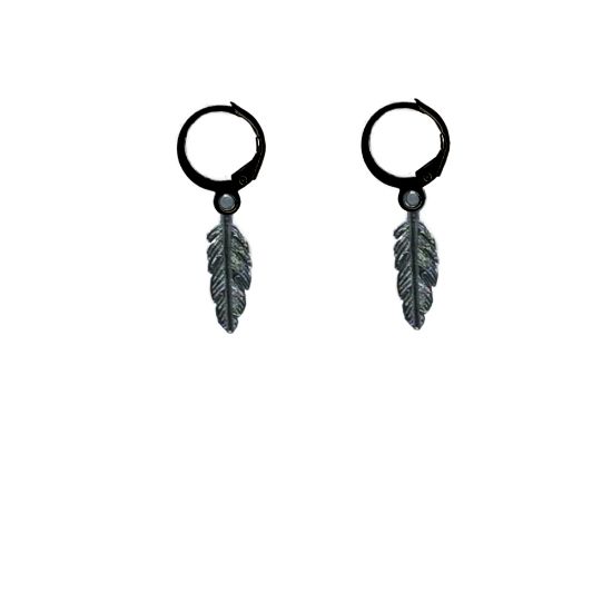 Imagen de 1 Par de Plumas Etnicas Cortas Color Gris Oxford en Arracaditas Acero Color Negro Alta Durabilidad LOPI/$