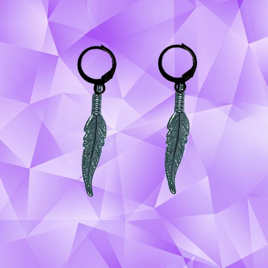 Imagen de 1 Par de Plumas Etnicas Largas Color Gris Oxford en Arracaditas Acero Color Negro Alta Durabilidad LOPI/$