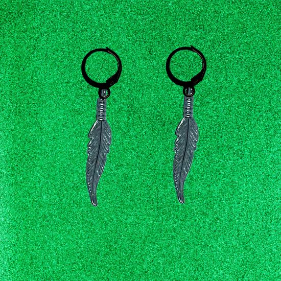 Imagen de 1 Par de Plumas Etnicas Largas Color Gris Oxford en Arracaditas Acero Color Negro Alta Durabilidad LOPI/$