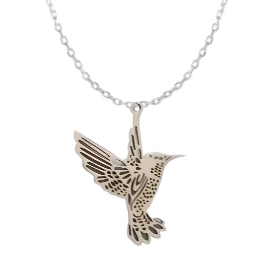 Imagen de 1 Dije Colibri M3 Grande 40x35mm Acero Color Plata  Alta Durabilidad Simbolo de Gran Amor en Collar 45+5cm Largo  Ajustable LOPI/$