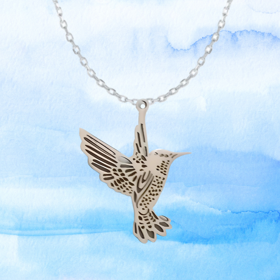 Imagen de 1 Dije Colibri M3 Grande 40x35mm Acero Color Plata  Alta Durabilidad Simbolo de Gran Amor en Collar 45+5cm Largo  Ajustable LOPI/$