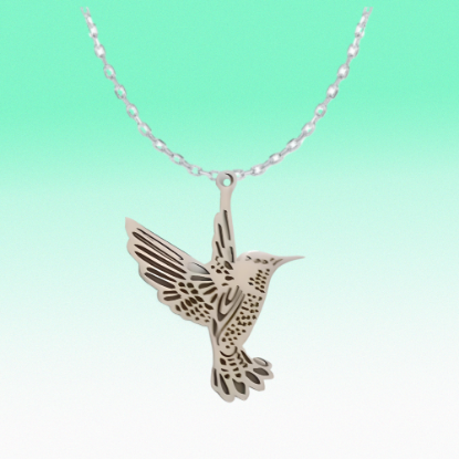 Imagen de 1 Dije Colibri M3 Grande 40x35mm Acero Color Plata  Alta Durabilidad Simbolo de Gran Amor en Collar 45+5cm Largo  Ajustable LOPI/$