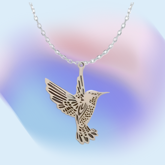 Imagen de 1 Dije Colibri M3 Grande 40x35mm Acero Color Plata  Alta Durabilidad Simbolo de Gran Amor en Collar 45+5cm Largo  Ajustable LOPI/$