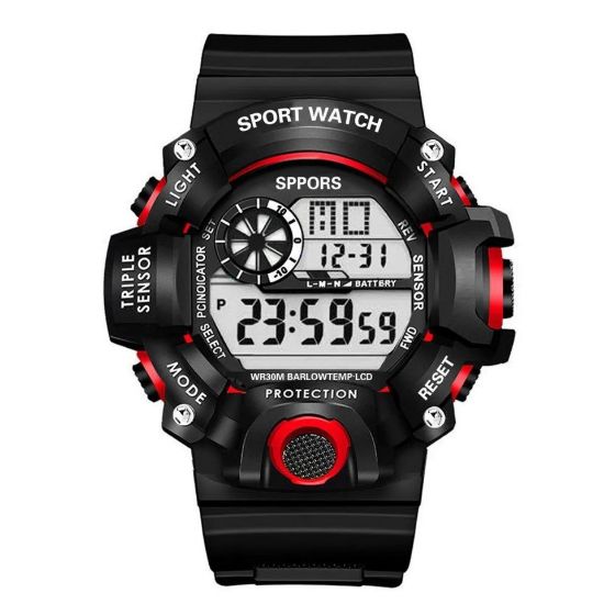Imagen de Reloj Digital LED rojo deporte electrónico multifunción táctico negro sumergible agua pulsera