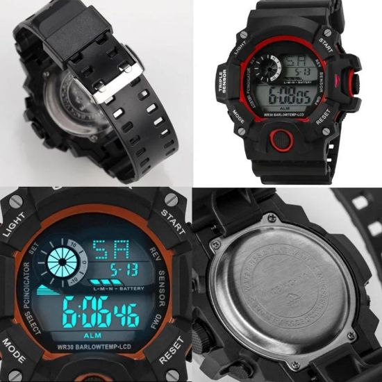 Imagen de Reloj Digital LED rojo deporte electrónico multifunción táctico negro sumergible agua pulsera