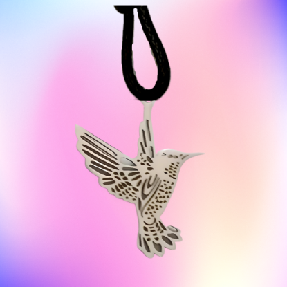 Imagen de 1 Dije Colibri M3 Grande 40x35mm Acero Color Plata  Alta Durabilidad Simbolo de Gran Amor en Collar Piel 45+5cm Largo  Ajustable LOPI/$