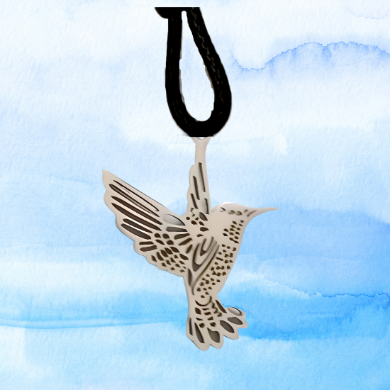 Imagen de 1 Dije Colibri M3 Grande 40x35mm Acero Color Plata  Alta Durabilidad Simbolo de Gran Amor en Collar Piel 45+5cm Largo  Ajustable LOPI/$