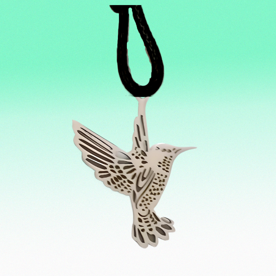 Imagen de 1 Dije Colibri M3 Grande 40x35mm Acero Color Plata  Alta Durabilidad Simbolo de Gran Amor en Collar Piel 45+5cm Largo  Ajustable LOPI/$