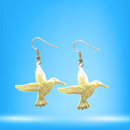 Imagen de 1 Par de Aretes Hermoso Colibri M2 Grande 40x35mm Acero Color Dorado  Alta Durabilidad Simbolo de Gran Amor LOPI/$