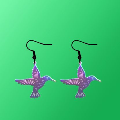 Imagen de 1 Par de Aretes Hermoso Colibri M2 Grande 40x35mm Acero Color Tornasol  Alta Durabilidad Simbolo de Gran Amor LOPI/$