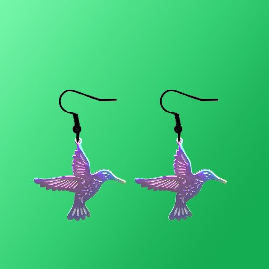 Imagen de 1 Par de Aretes Hermoso Colibri M2 Grande 40x35mm Acero Color Tornasol  Alta Durabilidad Simbolo de Gran Amor LOPI/$